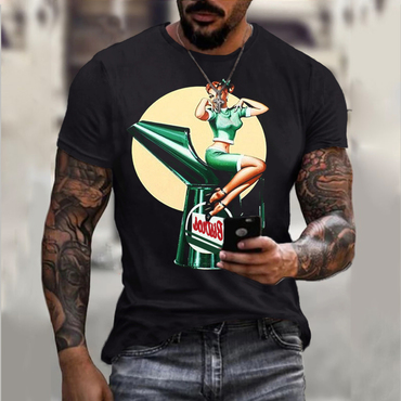 Men's Vintage Motor Oil Print Chic T-shirt