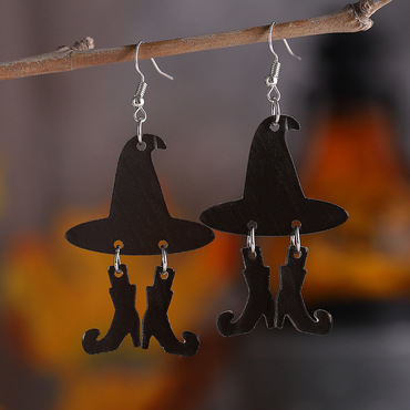 Halloween Gothic Witch Hat Chic Boots Pendant Earrings