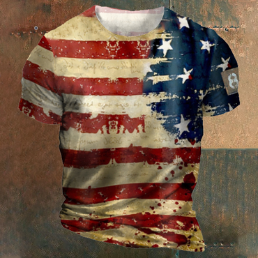 Tactical 8 Retro American Chic Flag Print Men's Outdoor Casual Short Sleeve T-shirt