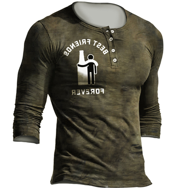 Men's Outdoor Vintage Liquor Chic Best Friend Retro Printed Tactical Top