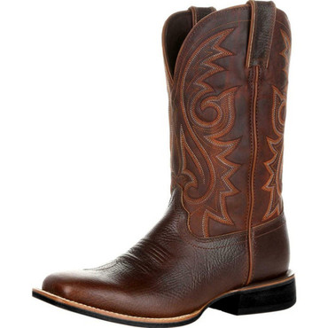 En's Vintage Embroidered Chic Wide Toe Mid-cut Western Cowboy Boots Plus Size