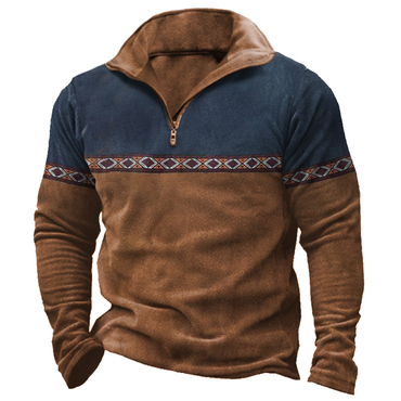 Men's Aztec Colorblock Quarter Chic Zip Fleece Sweatshirt