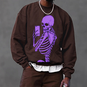 Halloween Skull Print Crew Neck Chic Sweatshirt