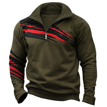 Men's Vintage Animal Scratch Chic Quarter Zip Stand Collar Sweatshirt