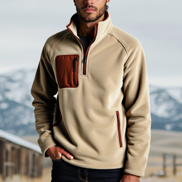 Men's Retro Color Block Chic Zipper Pocket Fleece Sweatshirt Outwear