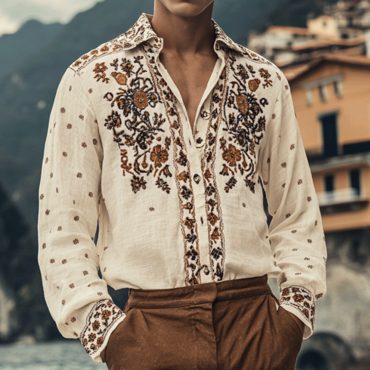 Men's Outdoor Elegant Gentleman Chic Beach Ethnic Patterns Linen Shirts