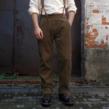 Men's Pants 1920s 12oz Chic Corduroy Farmer Work Trousers Mens Suspender Pants Vintage Overalls 20er Brown All Season 