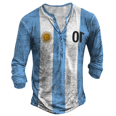 Men's 2022 World Cup Chic Argentina Flag Football Henley Collar Top