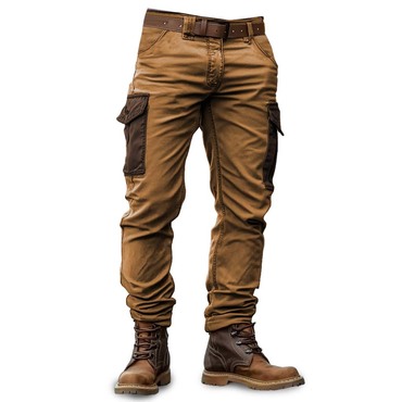 Men's Vintage Outdoor Multi-pocket Chic Contrast Color Cargo Pants Trousers