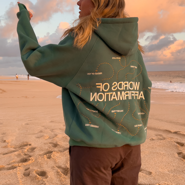 Women's Vintage Words Of Chic Affirmation Embroidered Oversized Long Sleeve Green Hoodie