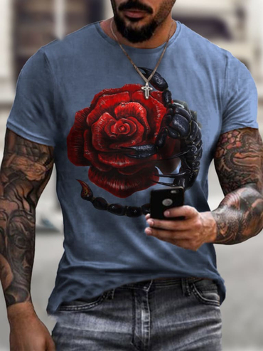 Designer Scorpion Rose Print Chic Short Sleeve T-shirt