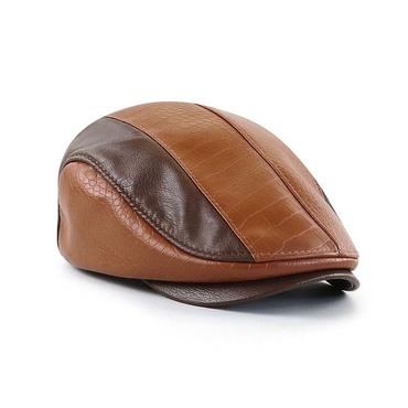 Men's Retro Beret Stitched Chic Crocodile Pu Leather Peaked Cap