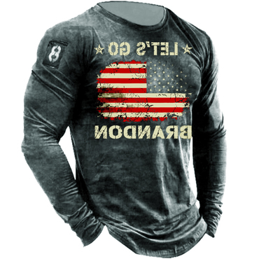 Let's Go Brandon Mens Chic Outdoor Retro American Print Long Sleeve Sports Top