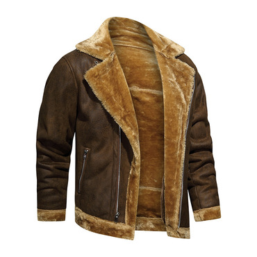 Men's Retro Fur Integrated Chic Motorcycle Windproof Warm Jacket