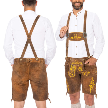 Men's Vintage Munich Traditional Chic Bavarian Style Embroidered Suede Bib Shorts