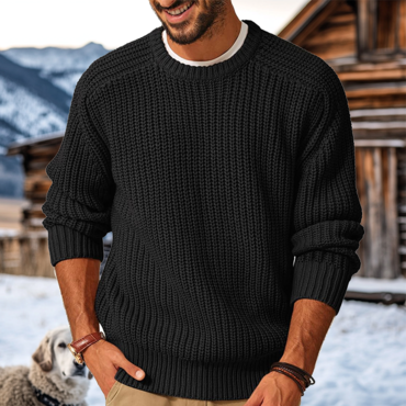 Men's Retro Western Style Chic Knitted Sweater Crew Neck Pullover Black