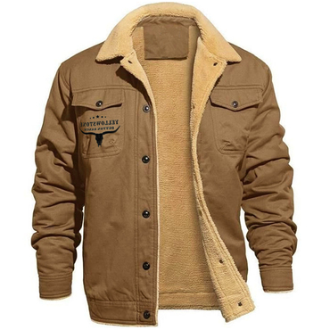 Men's Retro Western Yellowstone Print Chic Fleece Cotton Work Casual Jacket