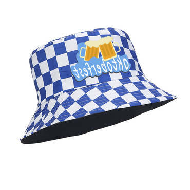 Oktoberfest Blue And White Chic Beer Festival Bavarian Feather Check Print Hat