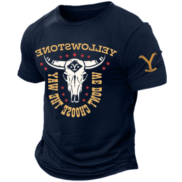 Men's Vintage Yellowstone Cow Chic Ranch Breathable Graphic Print Crew Neck T-shirt