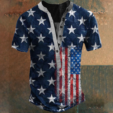 Men's American Flag Henley Chic Short Sleeve T-shirt