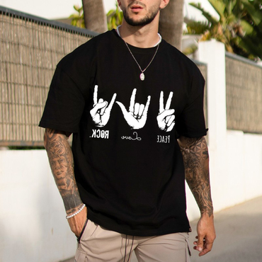 Trendy Personality Rock Gesture Chic Men's Street T-shirt