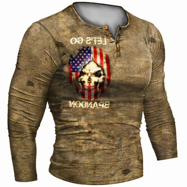 Men's Skull Retro Print Chic Tactical Casual Top