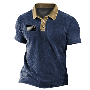 Men's Vintage American Flag Chic Colorblock Polo T-shirt