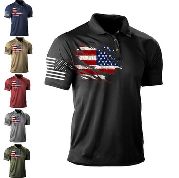 Men's T-shirts Men's T-shirt Chic Polo Vintage American Flag Independence Day Short Sleeve Outdoor Summer Daily Top Navy Blue Black Khaki Red Armygreen Gray Summer 