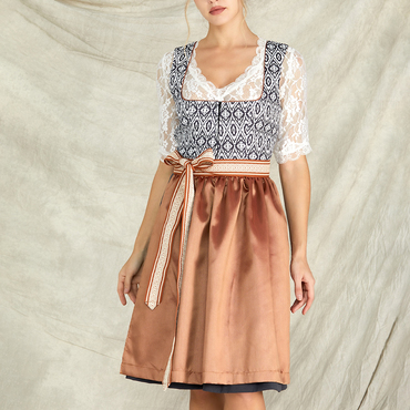 Women's Vintage Oktoberfest Geometric Chic Pattern Bow Square Neck Pink Orange Dirndl Dress No Lace Top Included