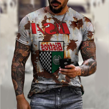 Retro Motor Oil Print Chic Short-sleeved T-shirt