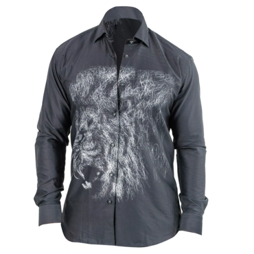 Men's Western Lionchalk Print Chic Long Sleeve Black Rodeo Shirts