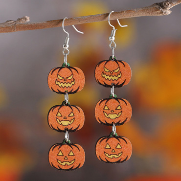 Halloween Wooden Double-sided Funny Chic Pumpkin Earrings