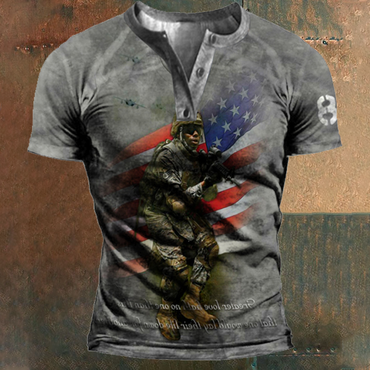 Men's American Soldier Tactical Chic Henley Collar T-shirt