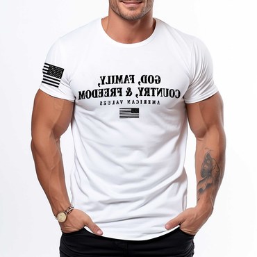 Men's Vintage God Family Chic Country American Flag Patriot Print Daily Short Sleeve Round Neck T-shirt