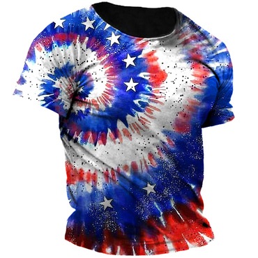 Men's American Flag Independence Chic Day Star Patriot Tie Dye Print T-shirt