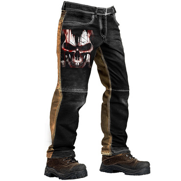 Men's Vintage Horror Skull Chic Halloween Outdoor Color Block Military Distressed Tactical Pants