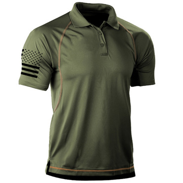 Men's Outdoor American Flag Chic Tactical Sports Polo T-shirt