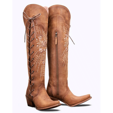 Womens Vintage Embroidered Lace-up Chic Western Boots