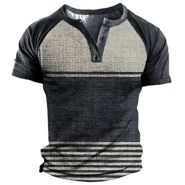 Men's Retro Stripe Print Chic Casual Short Sleeve Henley Shirt