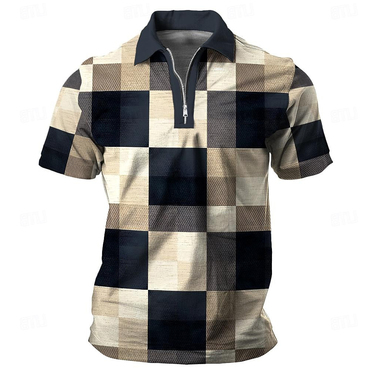 Men's Retro Plaid Casual Chic Lapel Short Sleeve T-shirt