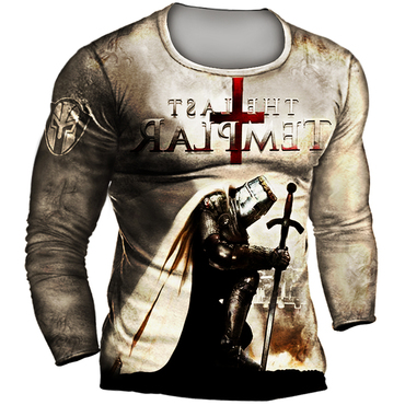 Men's 'knight Templar' Retro Print Chic Tactical Outdoor Top