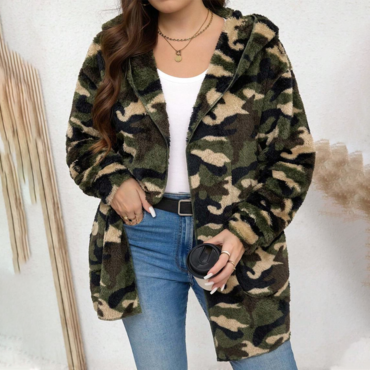 Women's Vintage Western Camouflage Chic Cashmere Hooded Long Sleeved Cowgirl Jacket