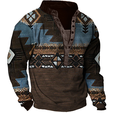 Men's Ethnic Print Henley Collar Chic Sweatshirt