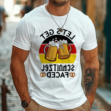 Men's Vintage Let's Get Chic The Schnitzel Faced Oktoberfest Print Crew Neck Short Sleeve T-shirt