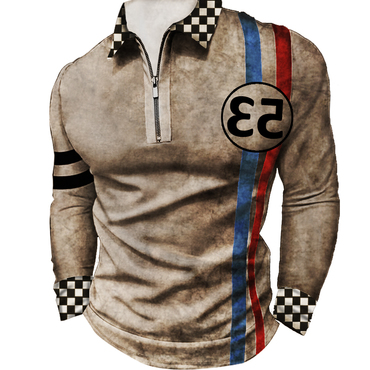 Men's Outdoor Racing Striped Chic Retro Tactical Top