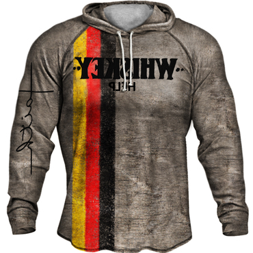 Men's Outdoor Whiskey Vintage Print Chic Long Sleeve Hoodie