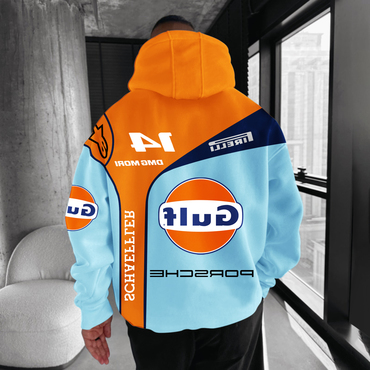 Oversize Gulf Sports Car Chic Racing Car Print Hoodie