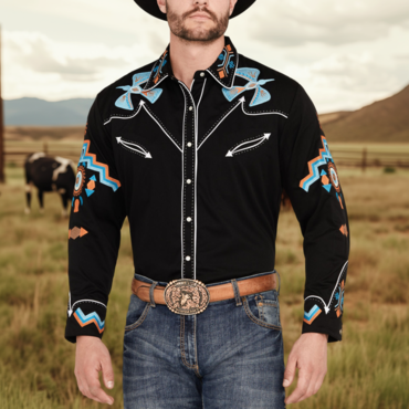 Men's Western Print Cowboy Chic Outdoor Long Sleeve Rodeo Shirts