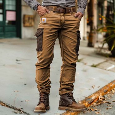 Men's Vintage Outdoor Multi-pocket Chic Contrast Color Cargo Pants Trousers