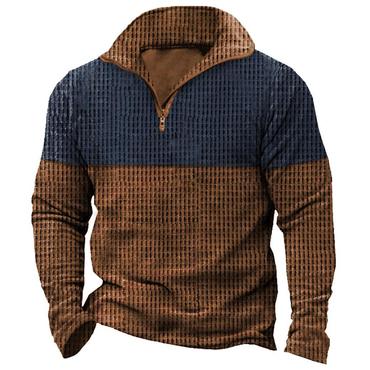 Men's Vintage Waffle Color Chic Contrast Quarter Zip Sweatshirt